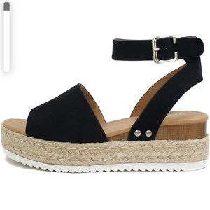 Black Open Toe Espadrilles Flatform